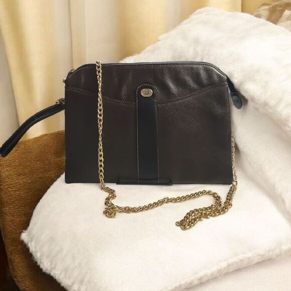 Dunhill Brown Leather Clutch/Wristlet Crossbody with Unbranded GOLD Strap VTG - Picture 1 of 9